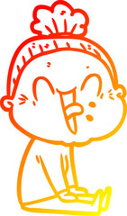warm gradient line drawing cartoon happy old woman