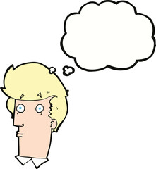 cartoon surprised expression with thought bubble
