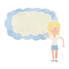 cartoon woman with text space cloud