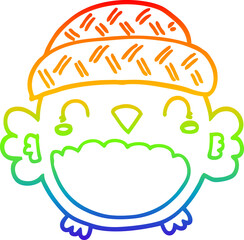 rainbow gradient line drawing cute cartoon owl in hat