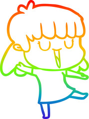 rainbow gradient line drawing cartoon woman laughing
