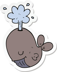 sticker of a cartoon spouting whale