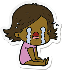 sticker of a cartoon woman crying