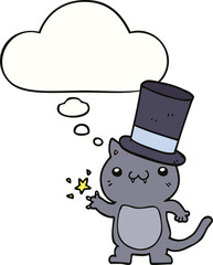 cartoon cat wearing top hat and thought bubble