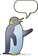 cartoon penguin waving with speech bubble