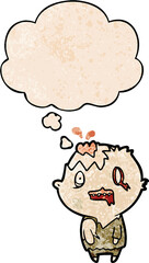 cartoon zombie and thought bubble in grunge texture pattern style