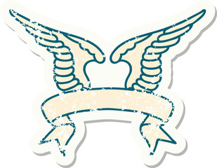 grunge sticker with banner of a wing