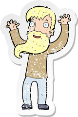 retro distressed sticker of a cartoon excited man with beard