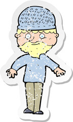 retro distressed sticker of a cartoon man in winter hat