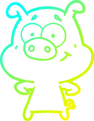 cold gradient line drawing happy cartoon pig