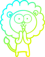 cold gradient line drawing happy cartoon lion