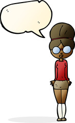 cartoon librarian woman with speech bubble