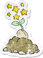 retro distressed sticker of a cartoon sprouting seed