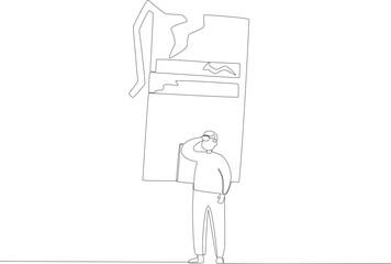 A boy manages to get out before the house collapses. Earthquake one-line drawing