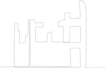 Half of the buildings were destroyed by the earthquake. Earthquake one-line drawing