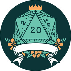 natural 20 critical hit D20 dice roll icon