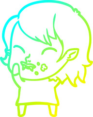 Fototapeta premium cold gradient line drawing cartoon vampire girl with blood on cheek