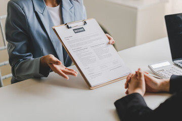 Conduct job interviews and send resumes to staff. employee job application concept at office