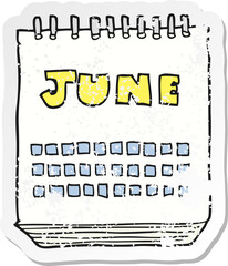 retro distressed sticker of a cartoon calendar showing month of