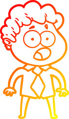 warm gradient line drawing cartoon man gasping in surprise
