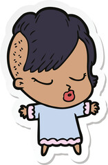 sticker of a cartoon pretty hipster girl