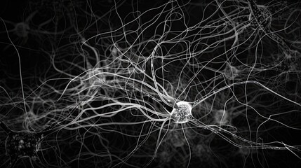 The Mysterious Network of Black-and-White Nerve Cells in the Brain: An Illustration. Generative AI