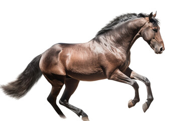 Fototapeta na wymiar an equestrian-themed photographic illustration of a white horse mustang stallion colt rearing, jumping, and running on a transparent background in PNG. T-shirt design. Generative AI