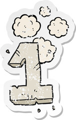 retro distressed sticker of a cartoon stone number one