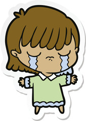 sticker of a cartoon woman crying