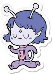 sticker of a cartoon alien girl