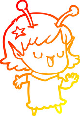 warm gradient line drawing happy alien girl cartoon