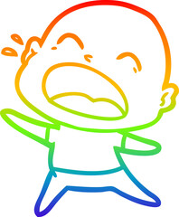rainbow gradient line drawing cartoon shouting bald man