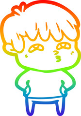 rainbow gradient line drawing cartoon curious man