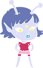 pretty flat color style cartoon alien girl