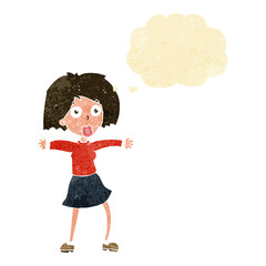 cartoon surprised woman with thought bubble