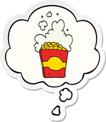 cartoon popcorn and thought bubble as a printed sticker