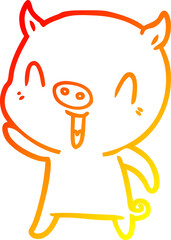 warm gradient line drawing happy cartoon pig