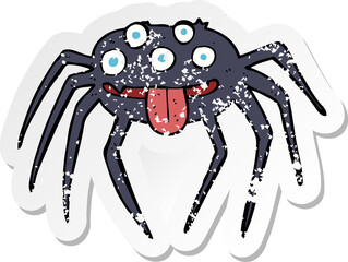 retro distressed sticker of a cartoon gross halloween spider