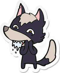 sticker of a cartoon hungry wolf