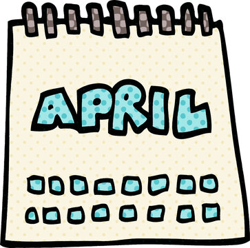 Cartoon Doodle Calendar Showing Month Of April