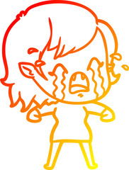 warm gradient line drawing cartoon crying vampire girl