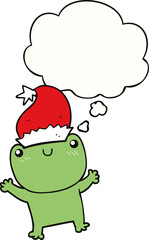 cute cartoon frog wearing christmas hat and thought bubble