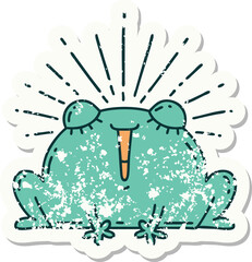 grunge sticker of tattoo style happy frog