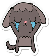 sticker of a cute cartoon dog crying