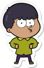 sticker of a cartoon curious boy
