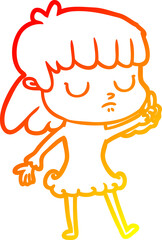 warm gradient line drawing cartoon indifferent woman