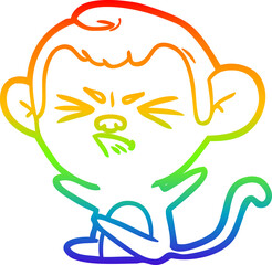 rainbow gradient line drawing cartoon angry monkey