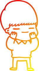warm gradient line drawing cartoon smug boy