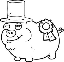 black and white cartoon prize winning pig