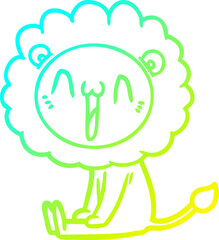 cold gradient line drawing happy cartoon lion